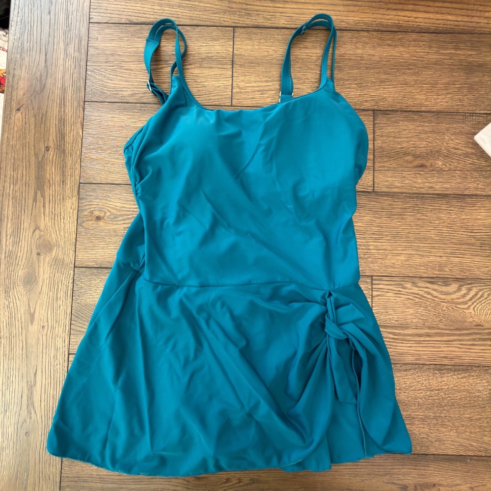 Eomenie Teal Blue One Piece Swim Dress Adjustable Straps Padded XL